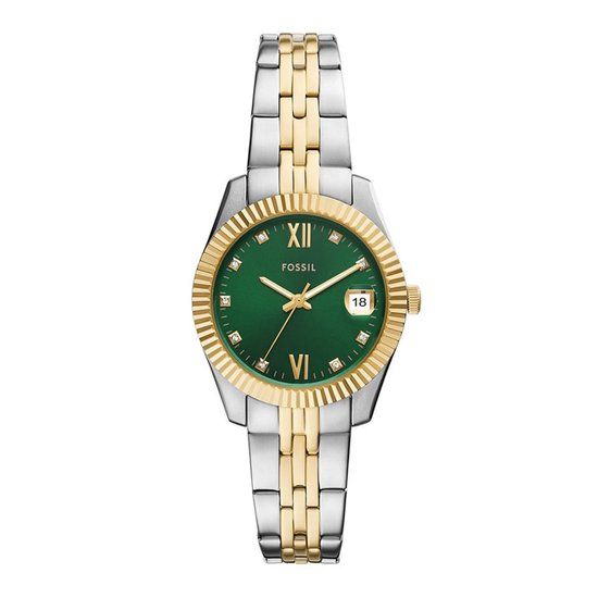 FOSSIL SCARLETTE ES5388 Dames Horloge - Zilverkleurig/Groen - Staal - 32mm