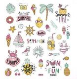 Stickers décoratifs avec paillettes, thème : VACANCES, été, 32 pièces.