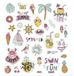 Stickers décoratifs avec paillettes, thème : VACANCES, été, 32 pièces.