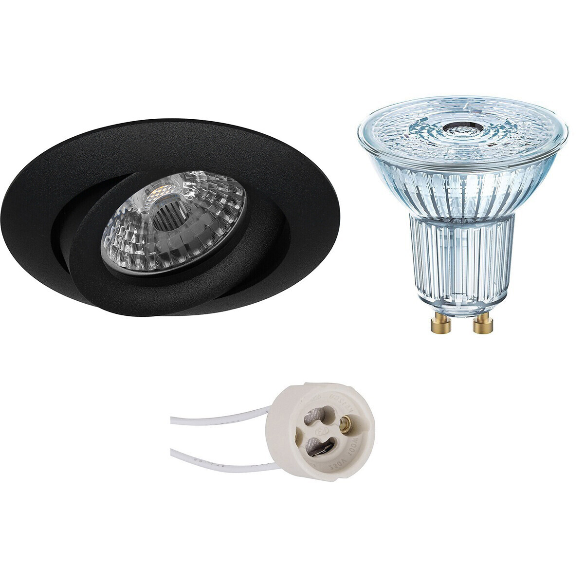 Osram - LED Spot Set - Parathom PAR16 930 36D - Pragmi Uranio Pro - GU10 Fitting - Dimbaar - Inbouw Rond - Mat Zwart - 3.7W - Warm Wit 3000K - Kantelbaar - Ã˜82mm