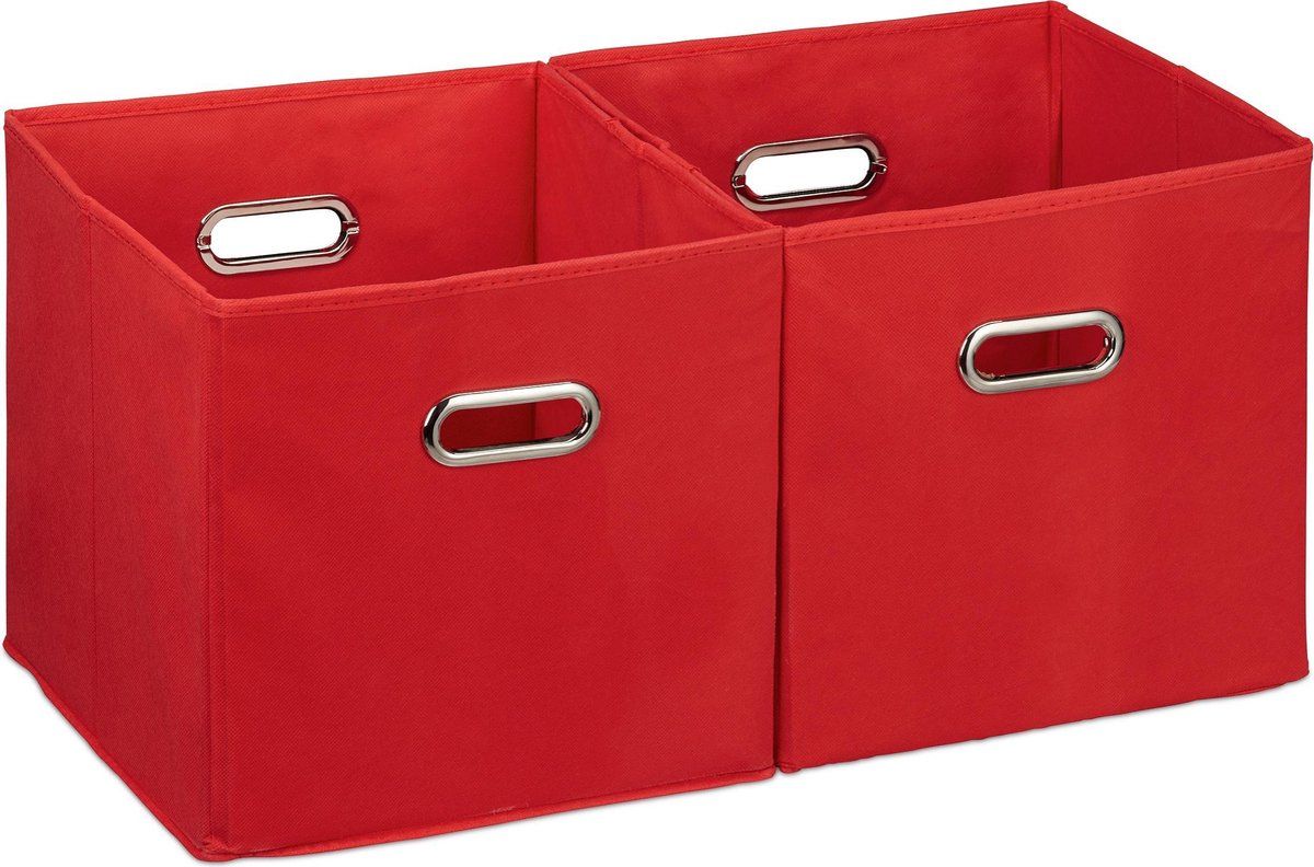 Relaxdays Opbergbox Stof - Set van 2 - Opvouwbaar - Rood/Zilver - 30 cm