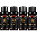 Aphrosmile Aromatherapie jeneverbes bessen etherische olie set voor diffuser, 4 x 10 ml 100% pure Fenchel etherische olie kit voor luchtbevochtiger-rosemary etherische olie, therapeutische kwaliteit grapefruit-oliën voor thuis