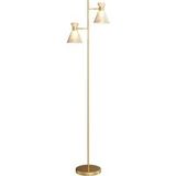 LEDE Doré Lampadaire Salon Double Tête Réglable, Abat-jour Verre Floral, 42x25x165 Cm