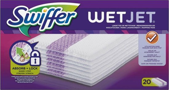 Swiffer Wetjet Bezem Spray Refill reinigingsdoekjes voor alle vloeren, 1 verpakking (1 x 20 stuks) parent 1x20pc paars