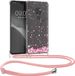 kwmobile hoesje geschikt voor Huawei Mate 20 - Hoesje met telefoonkoord - Back cover voor smartphone - Case in poederroze / donkerbruin / transparant