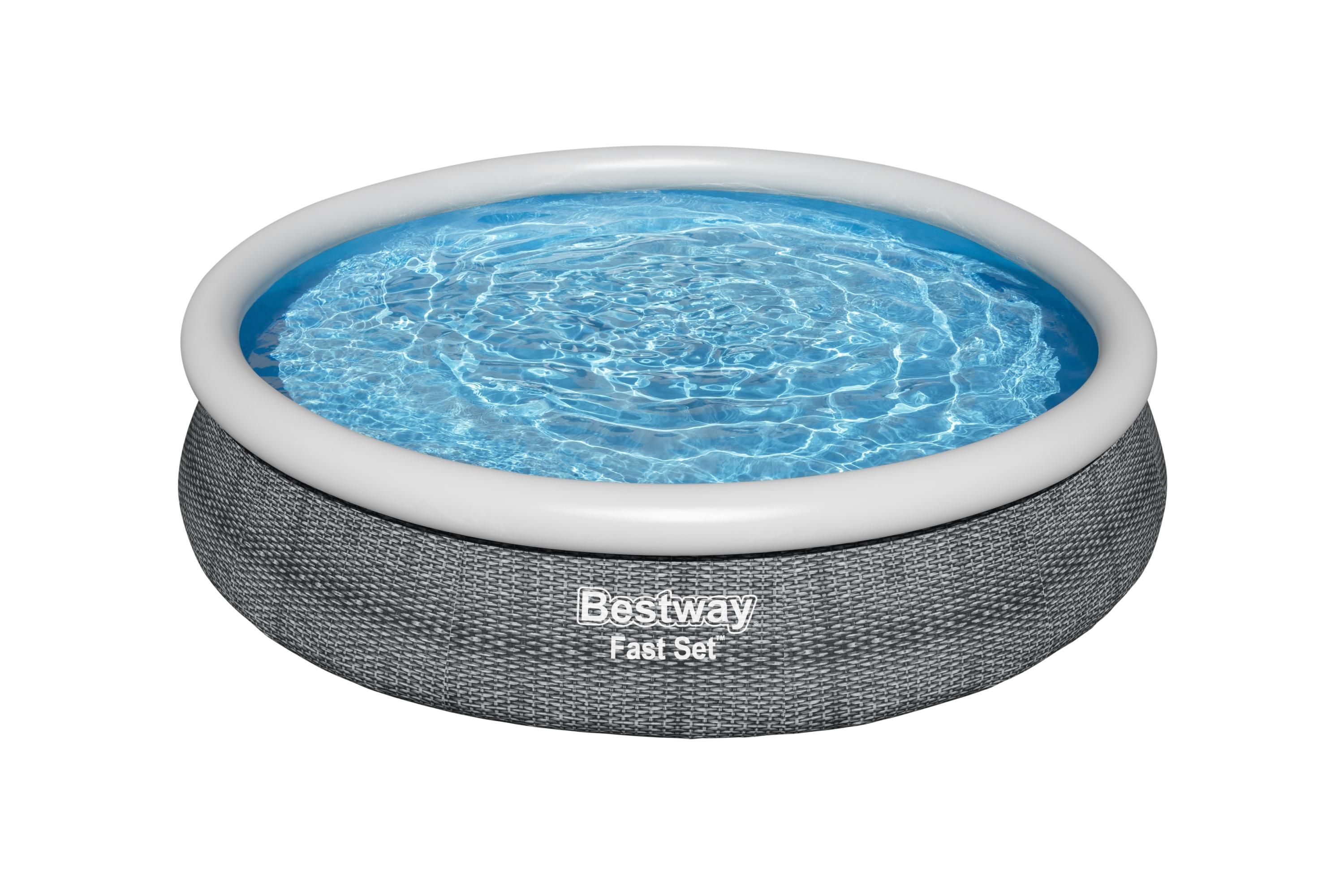 Bestway Fast Set Opblaasbaar Zwembad - 3.66m x 76cm - Rond - Grijs/Wit - Met Filterpomp