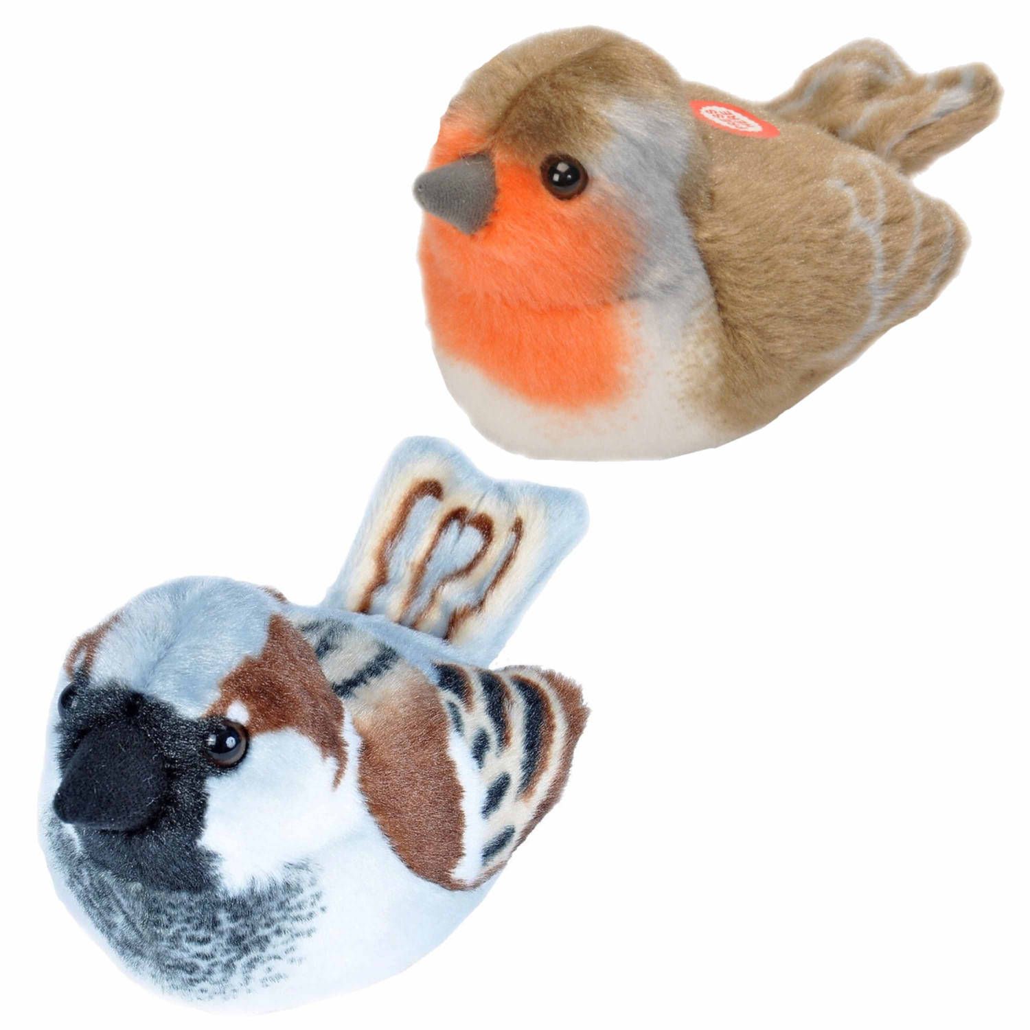 Wild Republic Set van 2x stuks pluche vogels knuffels van 14 cm met geluid