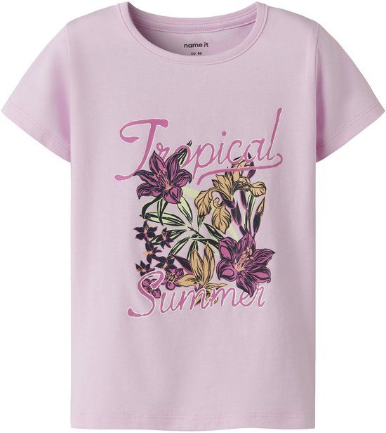 NAME IT NMFFILIA SS TOP Meisjes T-shirts 98 Katoen Elastaan Jersey Ronde hals Korte mouw Gebloemd Pirouette
