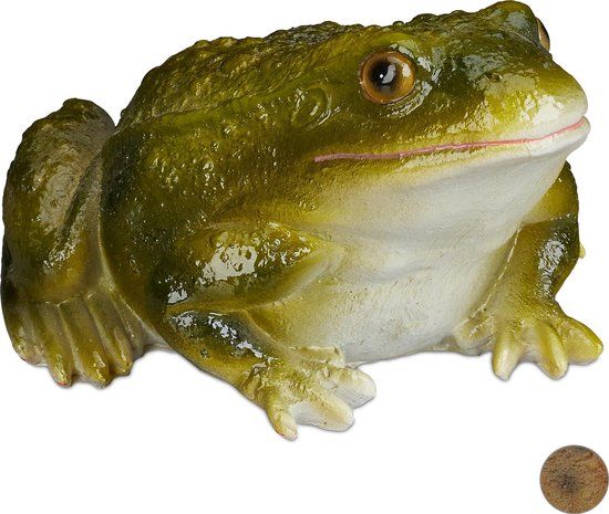 Relaxdays Tuinbeeld Kikker - Zittend - Kunststeen - 15 cm - Groen
