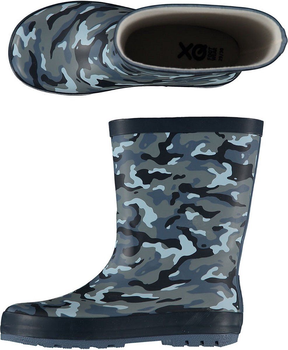 XQ Footwear Regenlaarzen Legerprint Kids Blauw Maat 27/28