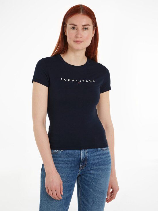 Tommy Hilfiger Dames T-shirt - C1G Dark Night - L - Lange Mouw - Katoen