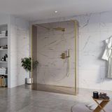 FortiFura Galeria Vrijstaande Inloopdouche - 140x200cm - Rookglas - Antikalk - 8mm Veiligheidsglas - 2 Zijwanden - 40cm - Wandsteunen en Hoekprofielen - PVD - Geborsteld Messing (Goud)