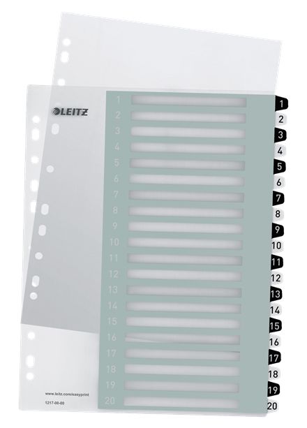 Leitz WOW A4+ Index - 20 Tabs - Black/White