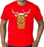Bellatio Decorations Shoppartners Bv Grote maten fout Kerst t-shirt - Rudolf het rendier met kerstmuts - rood voor heren - plus size kerstkleding / kerst outfit XXXL