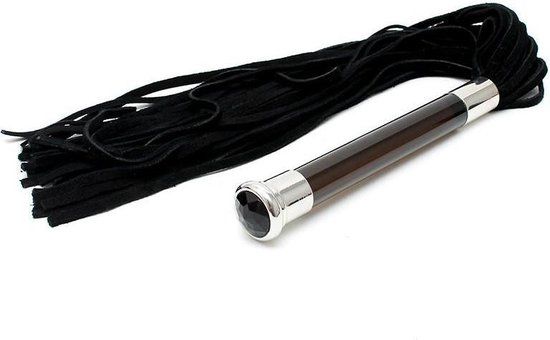 Rimba - Suede Flogger Met Glazen Handvat En Kristal - Zwart