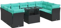 vidaXL 10-delige Loungeset met kussens poly rattan acacia zwart