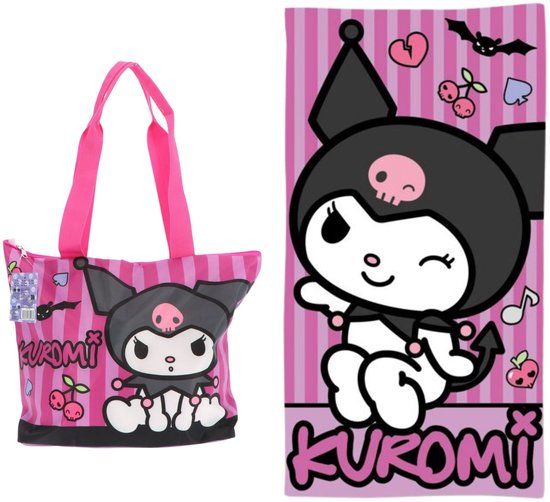 4KidsOnly Mister License Kuromi strandset; strandtas en strandlaken