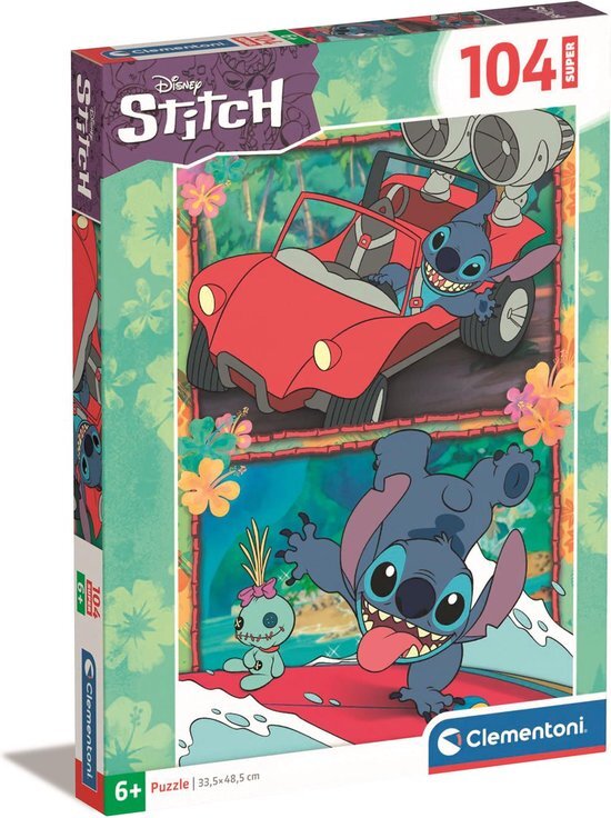 Clementoni - Disney Stitch 27571 Supercolor Stitch 104 stukjes voor kinderen van 6 jaar, cartoon-puzzel, Made in Italy, meertalig