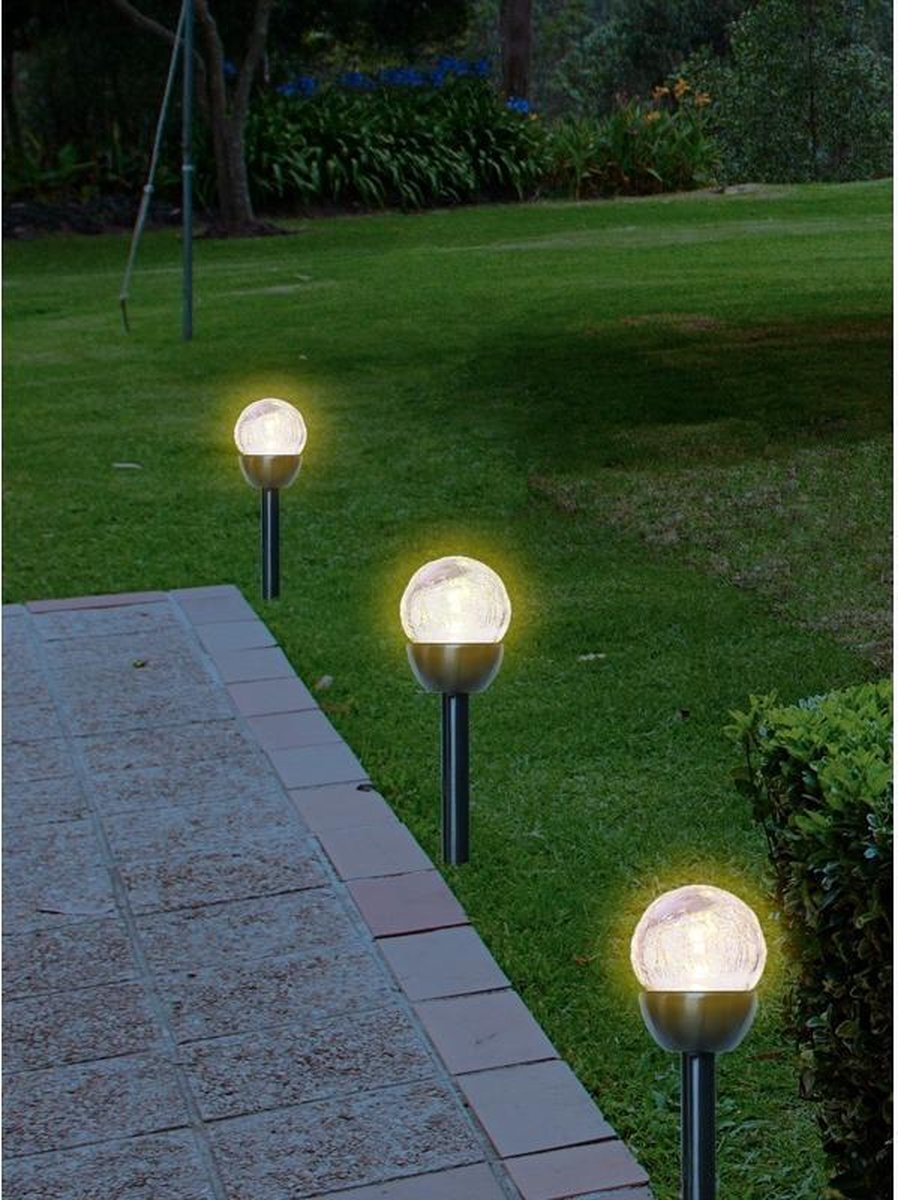 Lumineo 18x Buiten/tuin LED RVS bollen stekers Navi solar verlichting 24 cm colour changing - Tuinverlichting - Tuinlampen - Solarlampen op zonne-energie