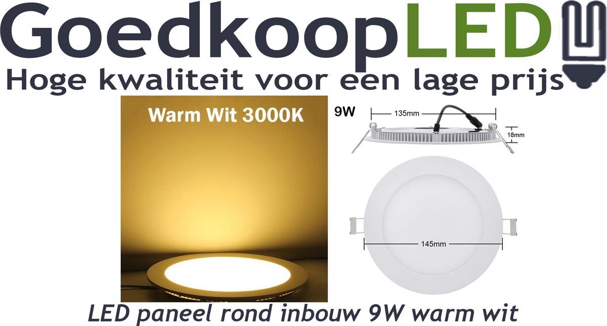 GoedkoopLED LED paneel / downlight 9W warm wit