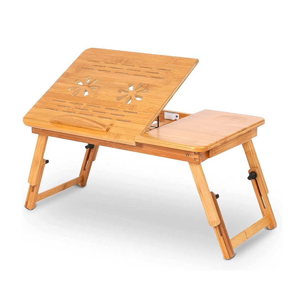 NONE Opvouwbare bamboe bedtafel voor pc, draagbaar, kantelbaar 66x35x30 cm