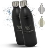 Luckymoose RVS Drinkfles 1,1L Infinity - Set van 2 - Zwart