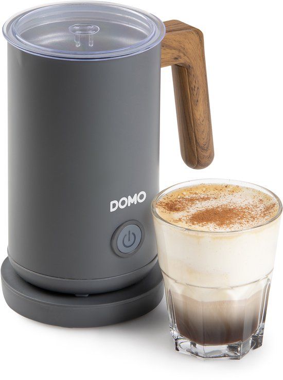 DOMO DO745MF “Wood You” Elektrische Melkopschuimer - Grijs/Hout - 300ml