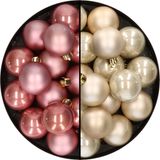 Decoris Kaemingk B.V. 32x stuks kunststof kerstballen mix van lichtroze en champagne 4 cm