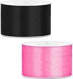 Merkloos Sierlinten/cadeaulinten/satijnen linten - Set 2x stuks - zwart en roze - 38 mm x 25 meter