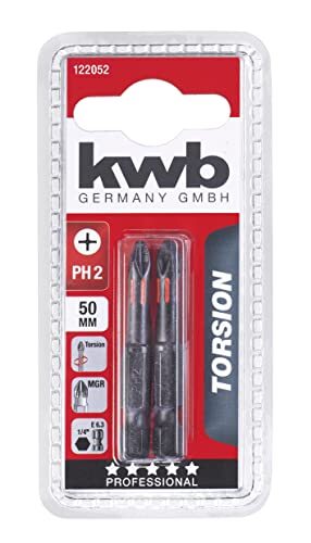 kwb 2 x bits 50 mm PH 2 Torsion met 1/4 buitenste zeskant (TQ 60 staal, torsiezone, ISO 1173 aandrijving C6.3)