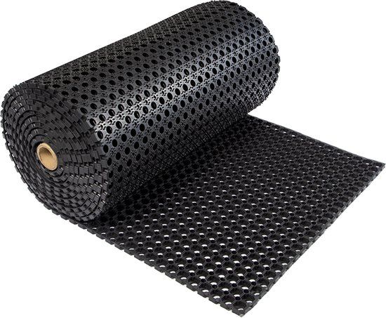 Rubber ringmat op rol open bodem - 7,5 meter x 1 meter - Zwart