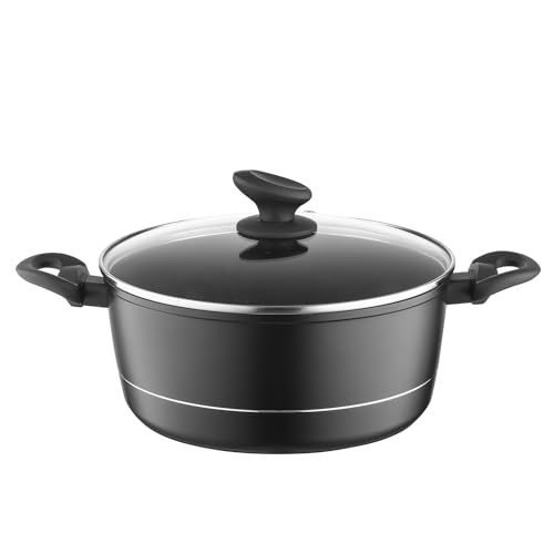 FLORINA Aluminium Pan - 28 cm - 6.5L - With Glass Lid - Black
