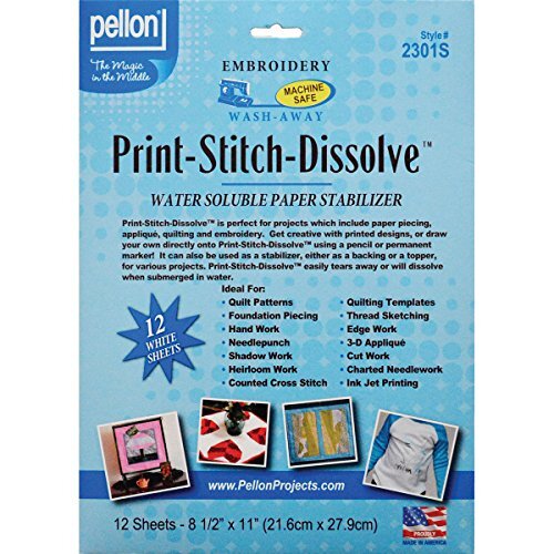 Pellon 8,5 x 27,9 cm Print/Stitch/'Los Borduurwerk Papier Stabilisator, wit, 12 stuks