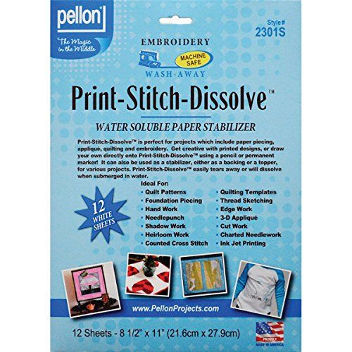 Pellon Print/Stitch/'Los Borduurwerk Papier Stabilisator - Wit - 12 stuks - 8,5 x 27,9 cm