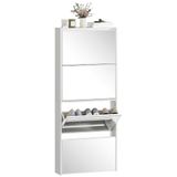 Homcom Étagère à chaussures étroite avec miroir et 4 portes pliantes pour 12 paires de chaussures 63X17X146 cm Blanc