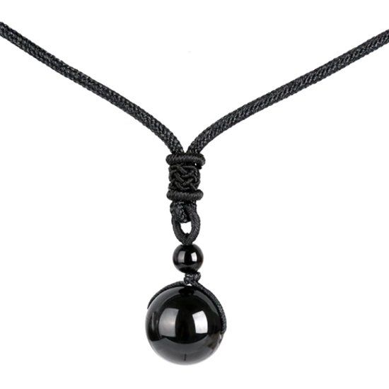 Memphis Accessories Verstelbare leren Heren Ketting met Obsidiaan Kettinghanger