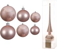 Kaemingk B.V. Grand lot boules de Noël en verre rose clair brillant/mat 50x pièces - 4-6-8 cm incl. étoile brillante 26 cm