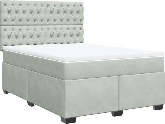 vidaXL Boxspring met matras fluweel lichtgrijs 160x200 cm