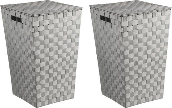 5Five Wasmand - 2 stuks - Grijs - 57 liter - 33 x 33 x 53 cm - Rotan look - Met deksel