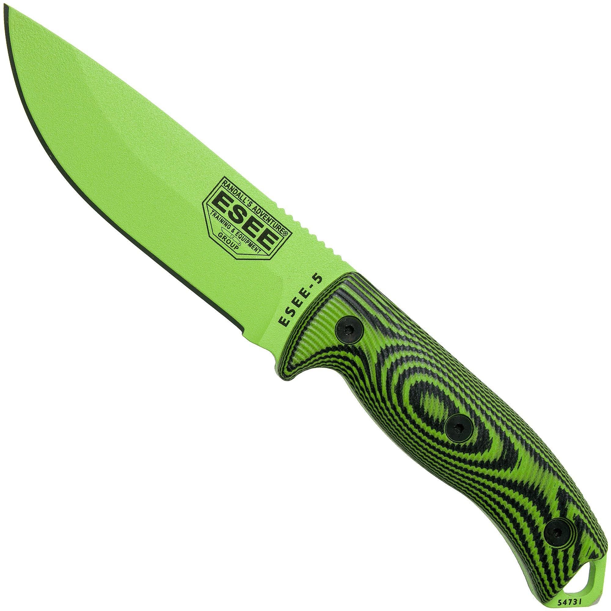 ESEE Model 5 Venom Green Blade 3D Neon Green-Black G10 survivalmes 5PVG-007 + Kydex Schede + Clip Plate