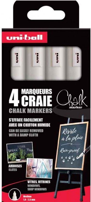 Uni-ball Chalk PWE-5M Krijtmarker - Medium Punt - Wit - Set van 4