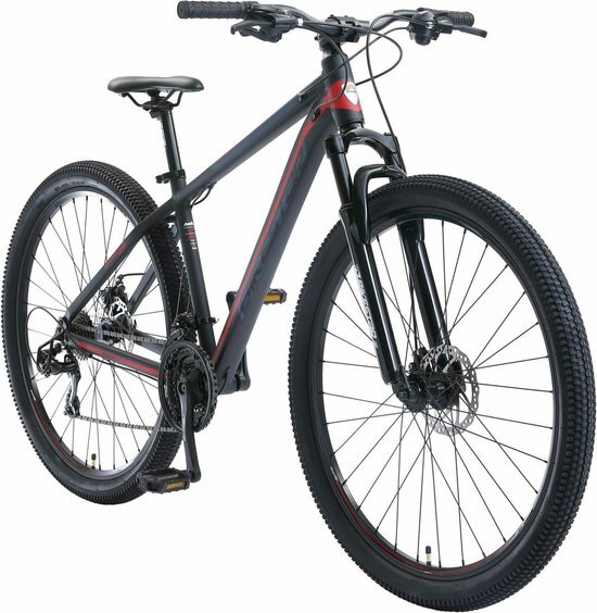 bikestar hardtail MTB, alu, 29 inch, 21 speed, zwart/rood