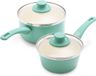 Pannen met zachte greep van staal met deksels (15 cm/1,1 l en 18 cm/2,1 l), gezonde keramische antiaanbaklaag, PFAS-vrij, vaatwasmachinebestendig, turquoise