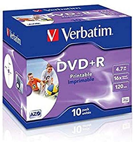 Verbatim DVD + R 4,7 GB - 16x brandsnelheid, lange levensduur, krasbescherming, 10 Pack Branded Jewel Case