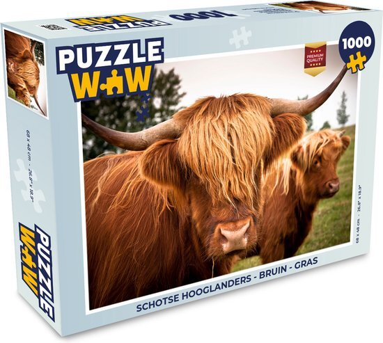 MuchoWow Puzzel Schotse Hooglanders - Bruin - Gras - Legpuzzel - Puzzel 1000 stukjes volwassenen