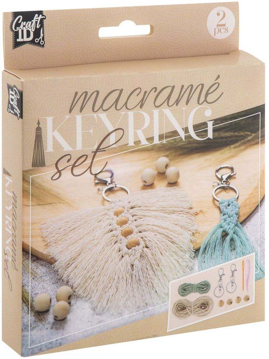 Creative Craft Group Macrame Sleutelhangers, 2 stuks, Multi kleuren, Hout, Metaal, Stof