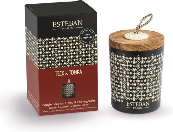 Esteban Classic Teck & Tonka Geurkaars - 180gr - Houtachtig - Antraciet