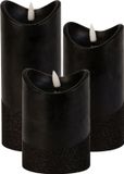 Merkloos LED stompkaarsen - set van 3 - zwart - warm wit licht - wax - H12,5, H15 en H17,5 cm