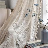 JOOJA 2 panelen boho ramen pure gordijnen gehaakt vintage katoen met kwastjes raamgordijnen panelen voor slaapkamer woonkamer (haak beige, 59x63)