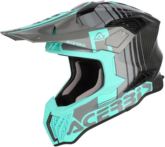 Acerbis Airstrike-C Graphic Carbon Motocrosshelm - Zwart/turquoise - Maat S